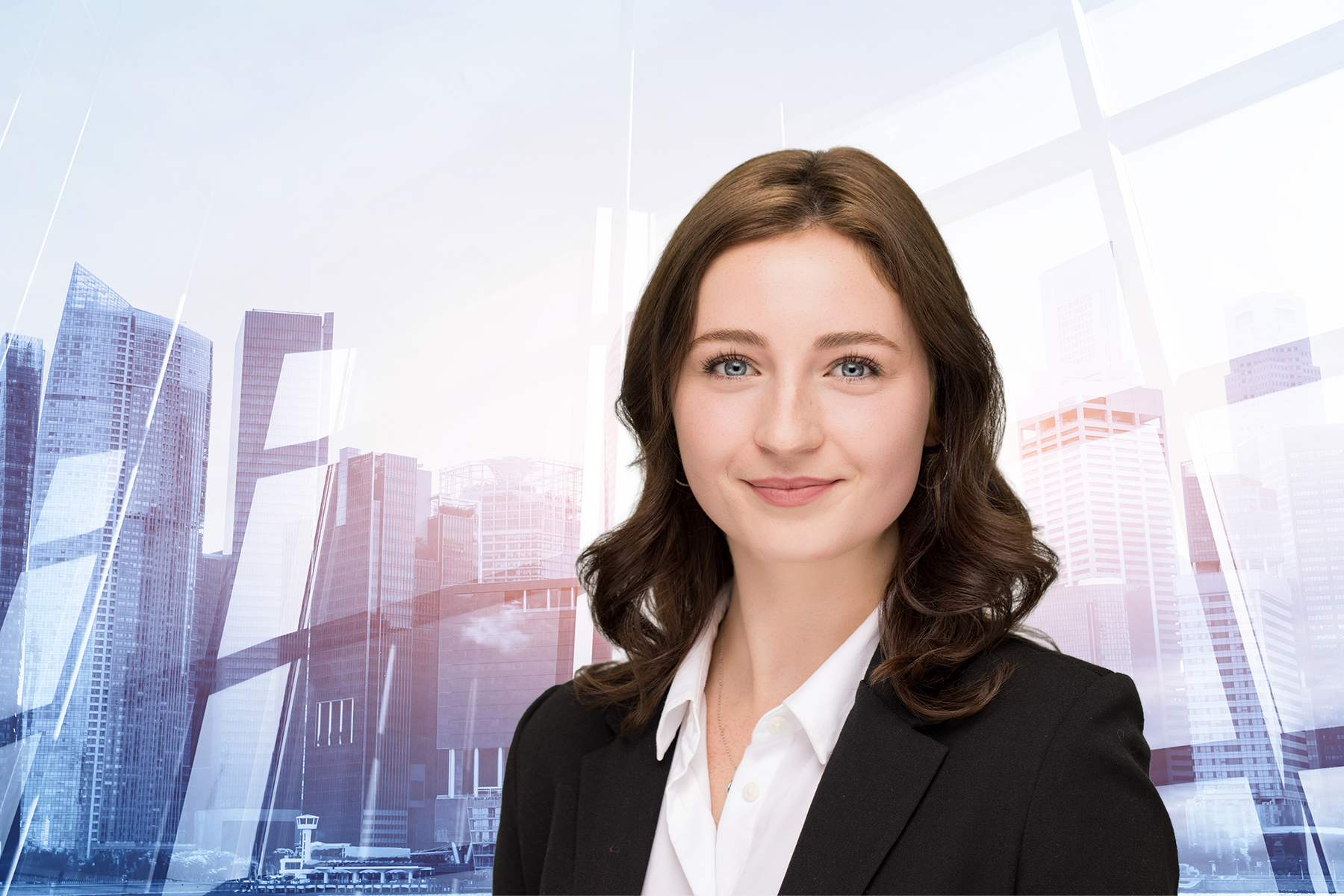 Brigette Long headshot with city background